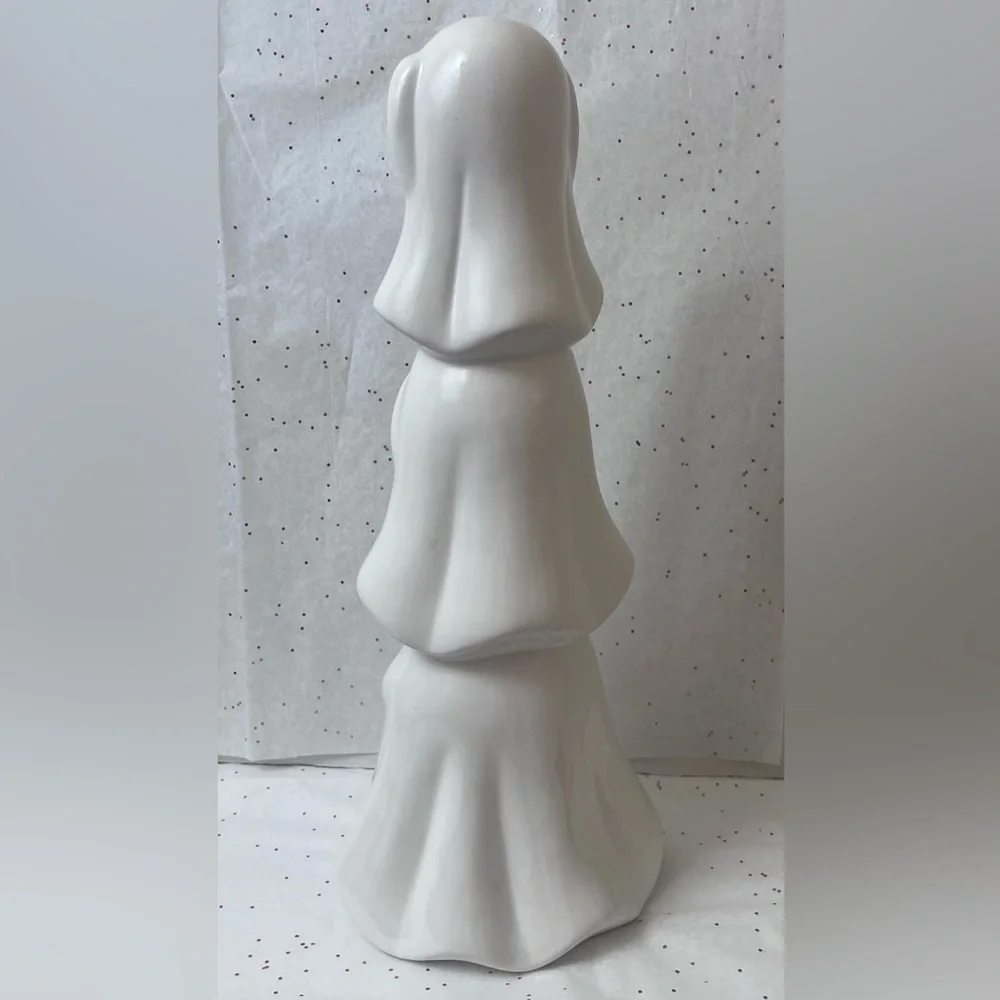 White Ceramic Ghost Light Up Statue.  “See no-Hear no-Speak no” pose Halloween.